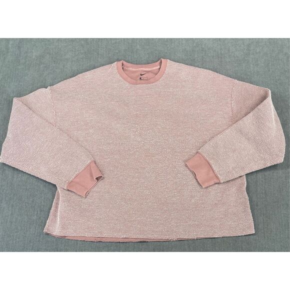 Nike Waffle Knit Sweatshirt Womens S Pink Cropped Crewneck‎ Cozy Athleisure - Picture 1 of 8